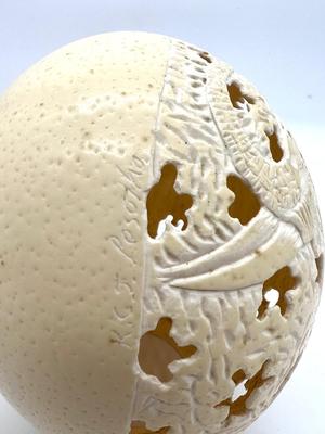 1987 Carved & Signed  Ostrich Eggs Elephants