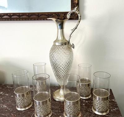 Crystal Bottle Decanter  Made in Italy With Serving Glasses
