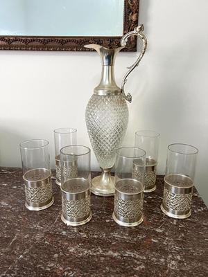 Crystal Bottle Decanter  Made in Italy With Serving Glasses