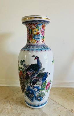Large Vintage Chinese Floral/Birds with Gold Accents