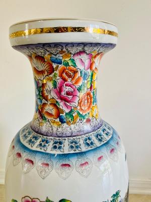 Large Vintage Chinese Floral/Birds with Gold Accents