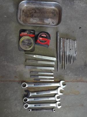 All Craftsman tools, magnetic holder, tape measure, wrenches, chisels and taps