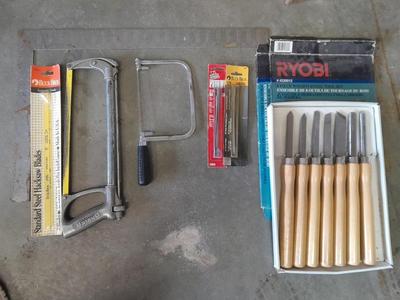 Ryobi Chisels, buck saw, hack saw with blades