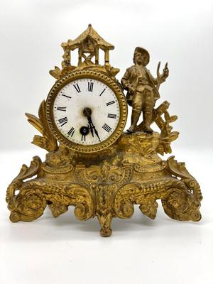 Antique  French Gilt Figural Mantle Clock *READ Details