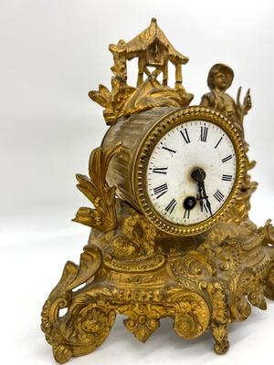 Antique  French Gilt Figural Mantle Clock *READ Details