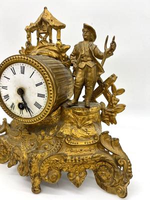 Antique  French Gilt Figural Mantle Clock *READ Details