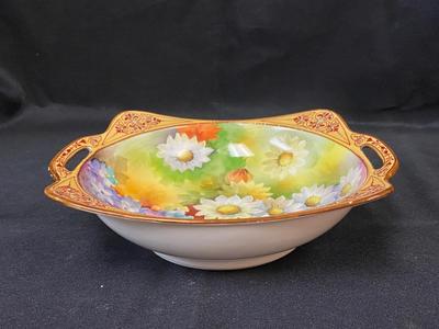 Beautiful Hand Painted Noritake Colorful Floral Bowl Dish with Handles