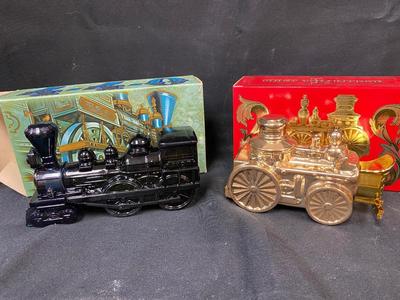 Pair of Vintage Avon Auto Train Engine Cologne Aftershave Decanter Bottle with Original Boxes