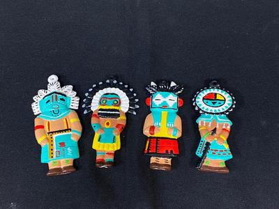 Set of 4 Small Hand Painted Plaster Kachina Doll Native American Folklore Ornaments