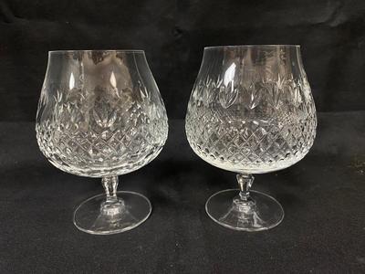 Pair of Vintage Cut Crystal Brandy Snifter Drink Glasses