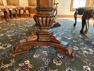 GORGEOUS DINING ROOM TABLE W/10 CHAIRS, 2 LEAVES & PROTECTIVE PADS
