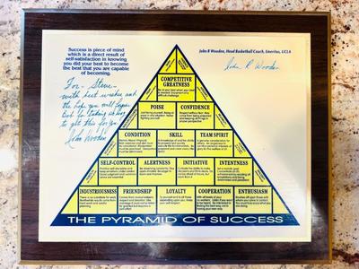 JOHN R WOODEN  Signed & Personalized Pyramid Of Success Plaque