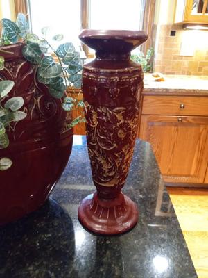 CLAY VASE AND PILLAR CANDLE HOLDER