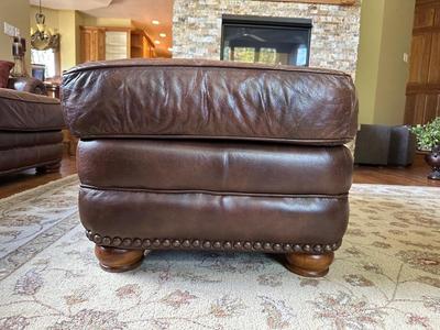 LEATHER OTTOMAN WITH NAILHEAD ACCENTS BY LANE FURNITURE