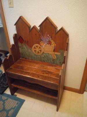 WOODEN BENCH WITH A STORAGE SHELF