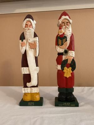(2) Grandeur Noel Carved Wooden Santas