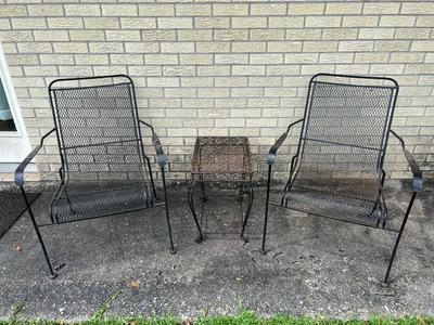 Pair of Wrought Iron Chairs and Small Table