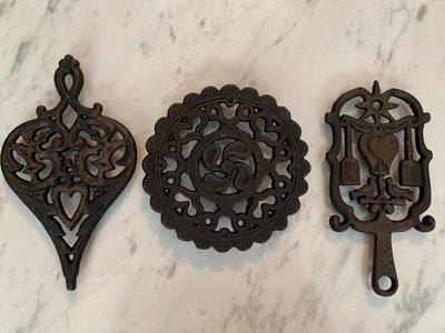 3 Cast Iron Footed Trivets