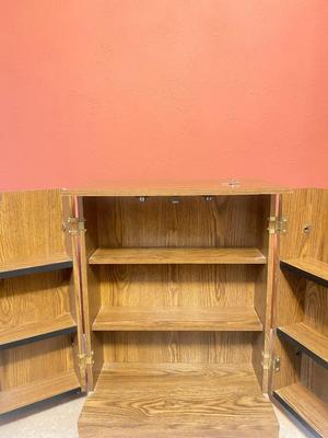 Oak Finish Locking Floor & Storage Cabinet