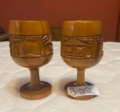 2 Ornate Wood Carved Mugs