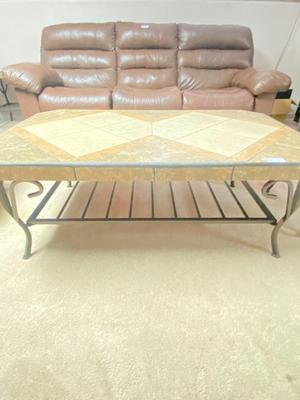 Slate Top Iron Base Coffee Table with Shelf