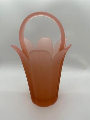 Mikasa Handcrafted by Kurata Pink Satin Frosted Glass Basket Vase w/ Handle