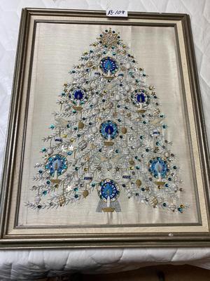 Framed Hand Made Christmas Tree on Cloth