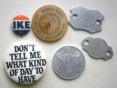 Buttons, Wooden Nickel, Advertising Token