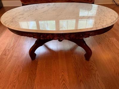 Marble Coffee Table with Wooden Base