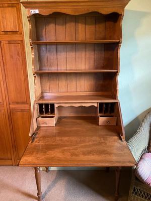 Beautiful Ethan Allen Hard Rock Maple Secretary Desk with Open Bookshelf