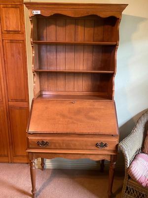 Beautiful Ethan Allen Hard Rock Maple Secretary Desk with Open Bookshelf