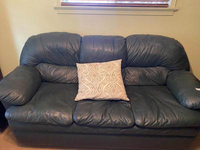 Ethan Allen Blue Leather Sofa