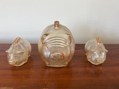 Vintage Carnival Glass Piggy Bank Set