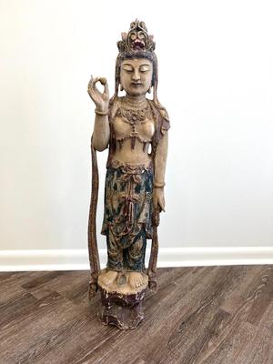 Guan Yin Carved Wooden Goddess Statue *Read Details