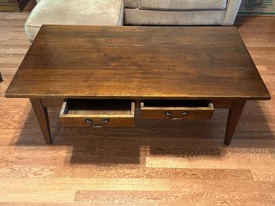 Large Rustic Solid Wood Coffee Table with 2 Drawers