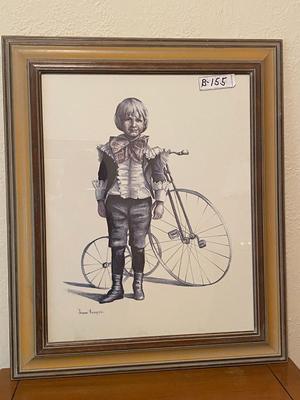 Vintage Joanne Thompson Framed Print "LIttle Boy and His Bicycle"