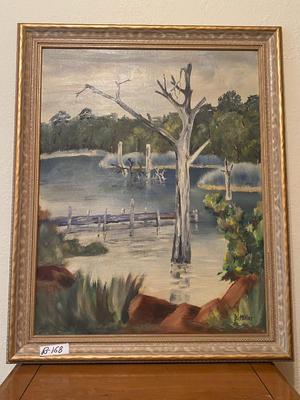 Ric Miller Forrest and Lake Landscape Wood Framed Painting