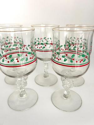 Vintage Holly Berry Bow Stem Goblets Arby's Promo Christmas Collection