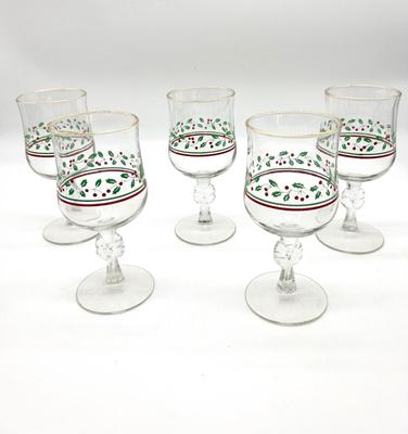 Vintage Holly Berry Bow Stem Goblets Arby's Promo Christmas Collection