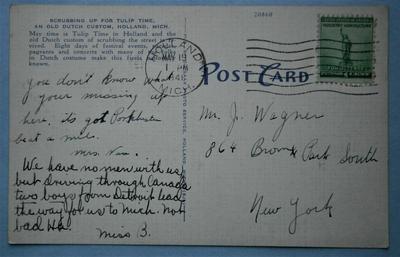 Postcard of "Scrubbing Up For Tulip Time"