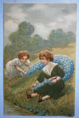 Embossed Greeting Postcard with Children