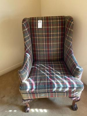 Upscale Plaid Occasional Chair Claw Foot