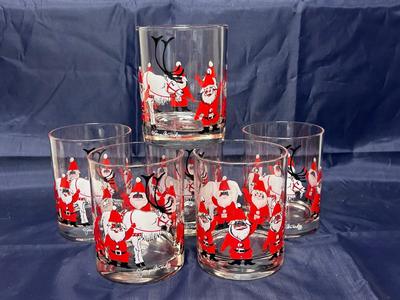 Vintage Midcentury Georges Briard Christmas Holiday Rocks Low Ball Tumblers  Drink Glasses