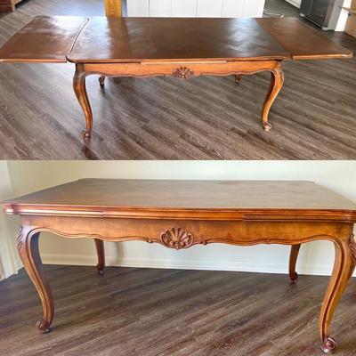 Antique French Wooden Inlay DINING TABLE Expandable *Read Details