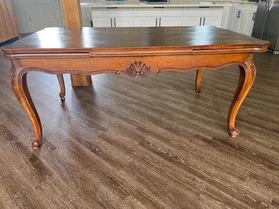 Antique French Wooden Inlay DINING TABLE Expandable *Read Details