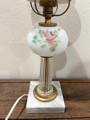 Vintage Hand Painted Lamp With Crystal/Marble Base