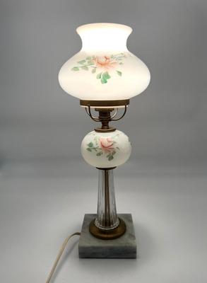 Vintage Hand Painted Lamp With Crystal/Marble Base