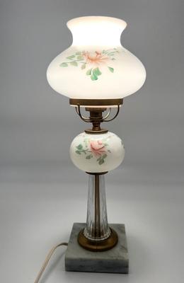 Vintage Hand Painted Lamp With Crystal/Marble Base