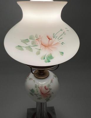 Vintage Hand Painted Lamp With Crystal/Marble Base