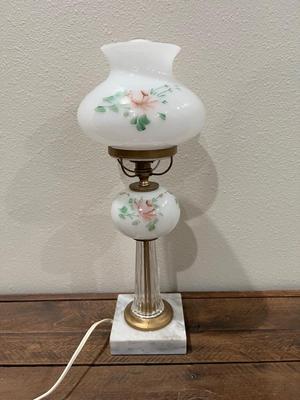 Vintage Hand Painted Lamp With Crystal/Marble Base